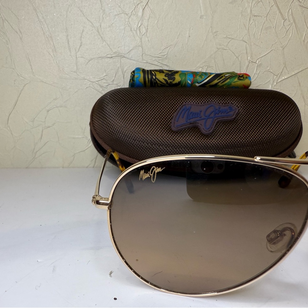 Maui Jim Gold and Brown Aviator Sunglasses - Picture 2 of 5